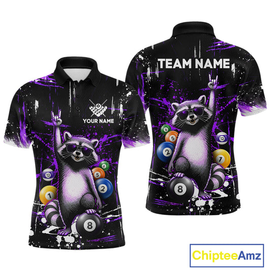 Custom Purple Funny Raccoon Billiard Shirt for Men 8 Ball Pool Billiard Jersey Polo & 1/4-Zip BHT5