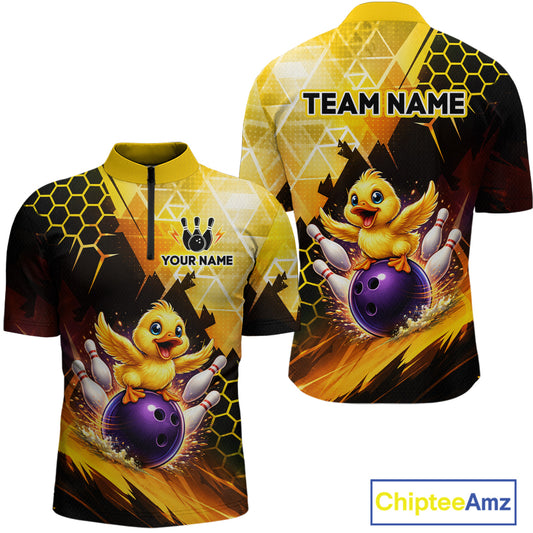 Custom Funny Duck Bowling Team Shirt for Men Yellow Bowling League Jersey Polo & 1/4 Bowling Outfit QZT958