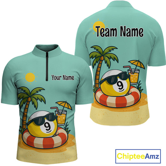 Custom Funny 9 Ball Billiard Shirts for Men Summer Billiard Jersey Polo & 1/4 Zip Pool Shirt BHT25