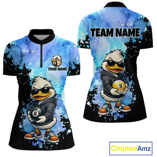 Custom Funny Duck Billiard Shirt for Women 8 Ball & 9 Ball Billiard Team Jersey Pool Shirt Unisex BHT84