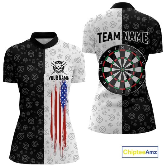 Custom Black & White Skull Dart Shirt for Women American Flag Dart Jersey for Team Dartboard Shirts Gift DHT10