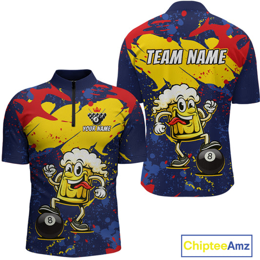 Funny Beer 8 Ball Billiard Shirt for Men Custom Billiard Jersey Pool Shirt Polo & Quarter-Zip BHT19
