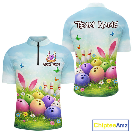 Funny Easter Bowling Shirt Custom Bowling Team Jersey for Men Bowling Outfit Polo & 1/4 Zip QZT979