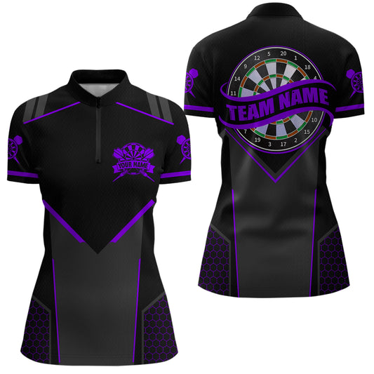 Personalized Purple Dart Team Shirt for Women Custom Dart Jersey Polo & 1/4-Zip Dartboard Outfit DHT16