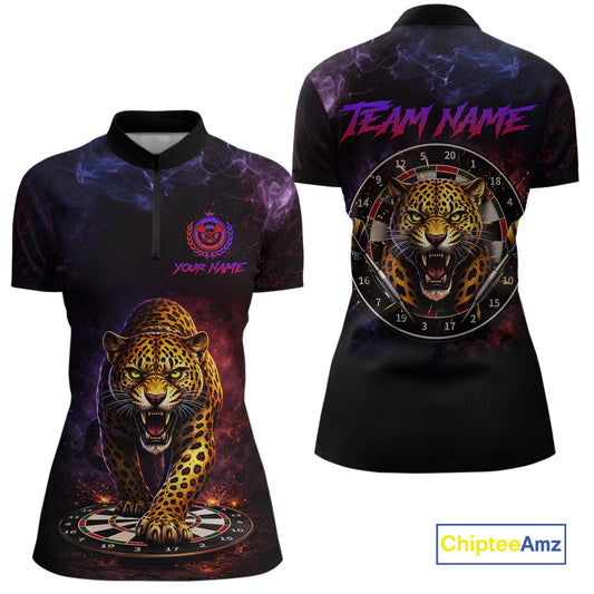 Custom Leopard Dart Shirts for Women Dart Team Jersey Polo & Quarter-Zip Dartboard Shirt Outfit DHT18