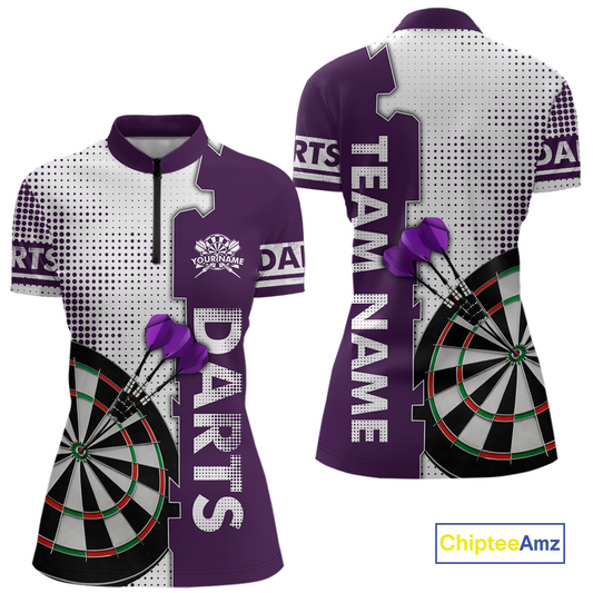Purple & White Dart Shirts for Women Custom Dart Team Jersey Dartboard Shirt Unisex DHT19
