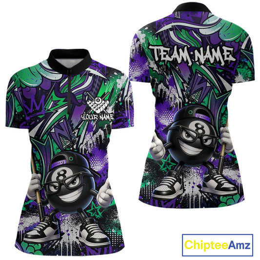 Green and purple quarter-zip jersey with 8-ball design and 'Team Name' text, featuring Chiptee Amz branding.