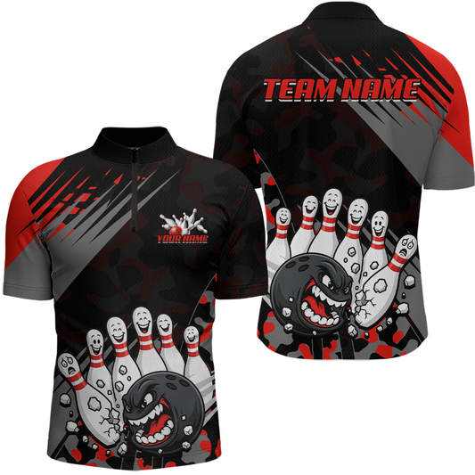 Custom Red Funny Bowling Shirt Crazy Bowling Jersey Men Polo & 1/4 Zip Bowling Outfit QZT785
