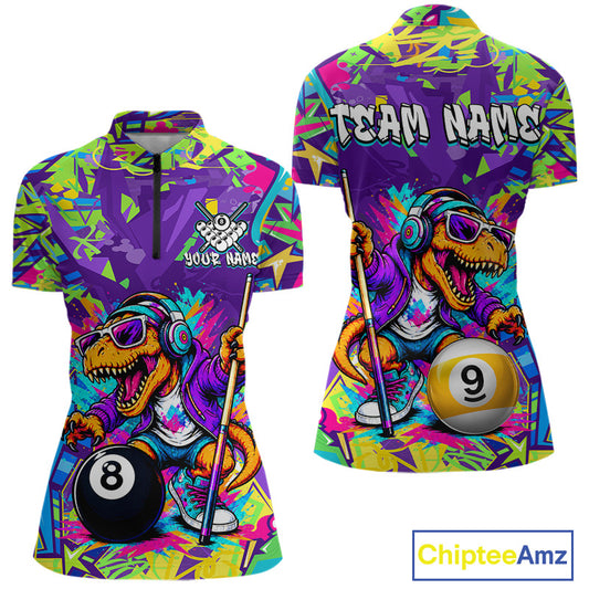 Graffiti jersey with a dinosaur playing pool design, featuring 'Team Name' text on a white background.