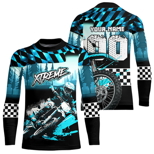 Personalized Turquoise Motocross Jersey for Adult Kids Extreme Racing Shirt UPF30+ Dirt Bike Clothes MHT125