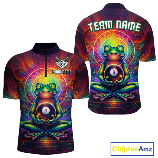 Custom Zen Frog Billiard Shirt for Men 8 Ball Meditation Style Billiard Jersey Pool Shit BHT13