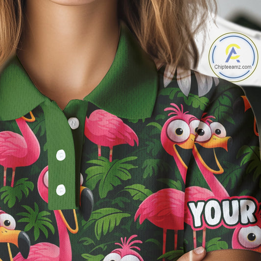 Tropical Flamingo Pattern Womens Golf Polo Shirts Custom Funny Team Ladies Golf Tops, Golf Gifts NHN0162