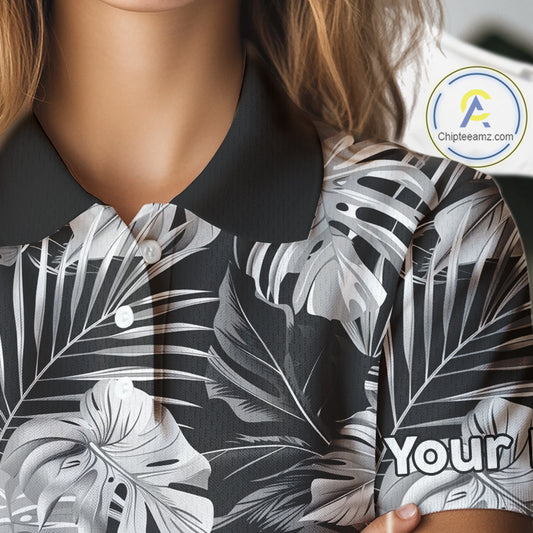 Womens Golf Polo Shirt Retro Floral Pattern Tropical Leaves Custom Team Golf Shirt, Golf Gifts NHN0190