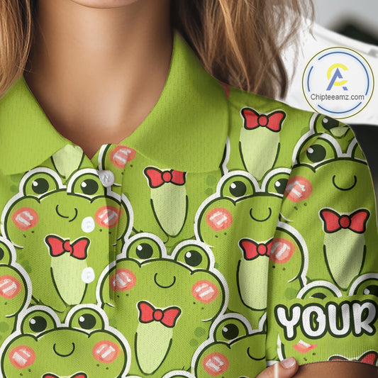 Funny Green Frog Pattern Womens Golf Polo Shirts Custom Golf Attire For Ladies, Golfer Gift NHN0146