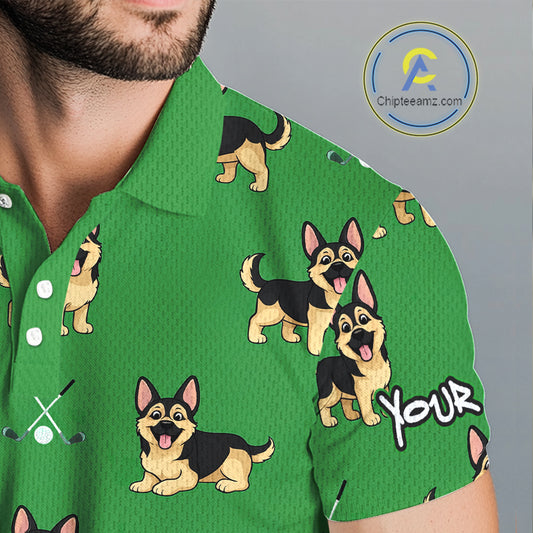 Funny German Shepherd Mens Golf Polo Shirt Custom Green Pattern Team Mens Golf Tops, Dog Lover Gift NHN0213