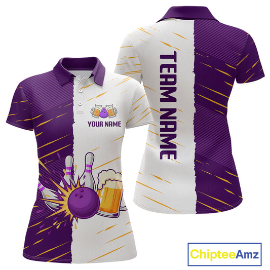 Beer Bowling Shirts Purple&White Beer Bowling Jersey for Team Women Men Bowl League MBL259