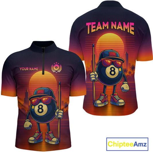 Custom Funny 8 Ball Retro Billiard Shirts for Women Billiard Team Shirts Polo & 1/4 Zip NNT93