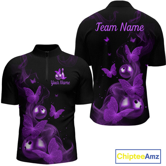Custom Purple Butterfly Galaxy Bowling Jersey for Men Bowling Team Shirts Bowling League HNT310