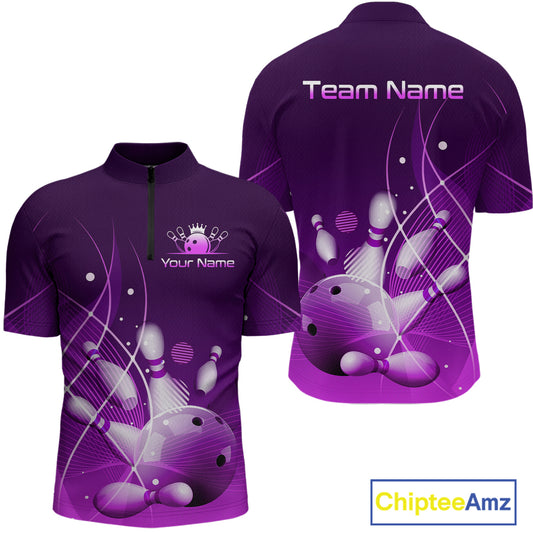 Custom Purple Bowling Jersey for Men Bowling Uniform Bowling Team Shirts Polo & 1/4 Zip HNT168
