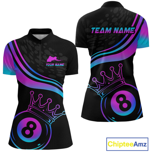 Neon 8 Ball Crown Billiard Shirts for Women Custom Billiard League Billiard Team Shirts Polo & 1/4 Zip NNT103