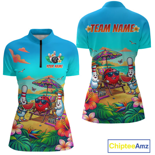Custom Summer Bowling Jersey for Women Unisex Bowling Shirts for Team Polo & 1/4 Zip HNT243