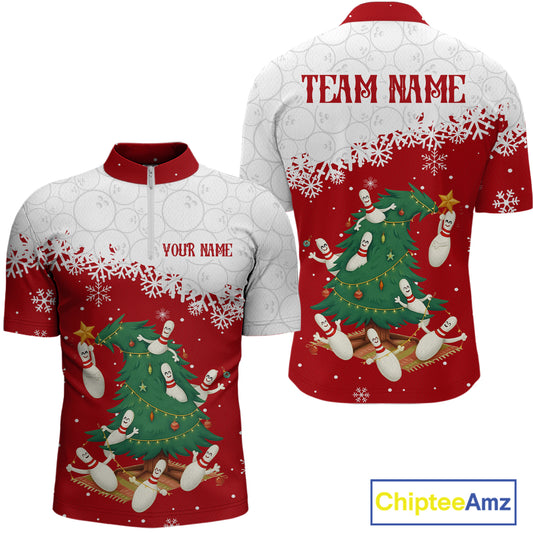 Custom Funny Christmas Bowling Jersey for Men Bowling Team Shirts Polo & 1/4 Zip HNT131