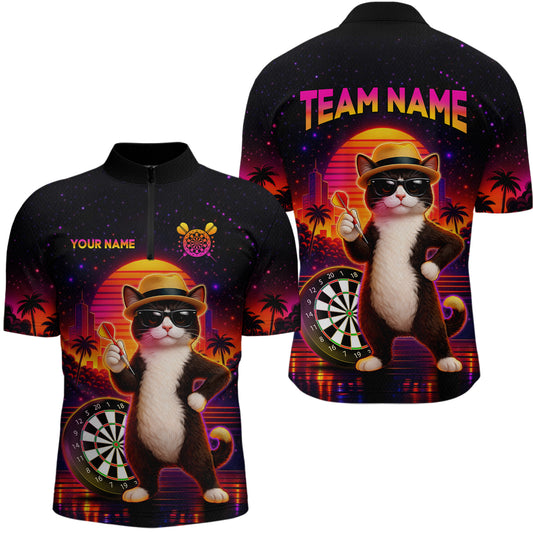 Custom Funny Cat Dart Shirts For Men Retro Dart Board Shirts Polo & 1/4 Zip Dart Jersey Team NNT123
