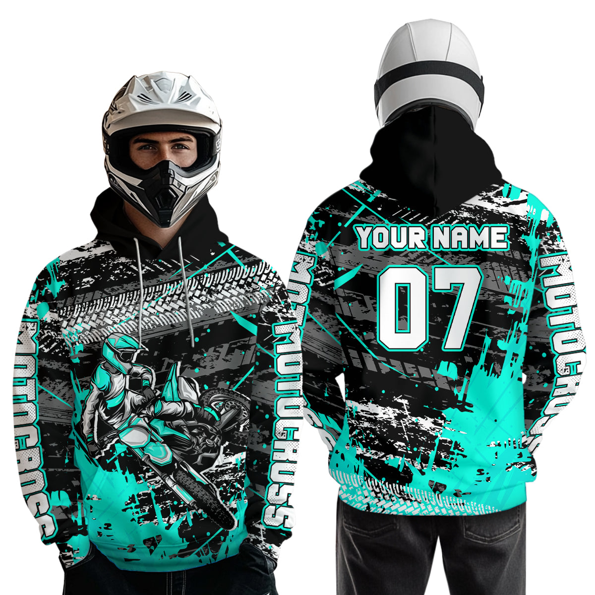 Custom Turquoise Racing Motocross Hoodie for Kid Men Women Dirt Bike Motorcycle Hoodie HOT40