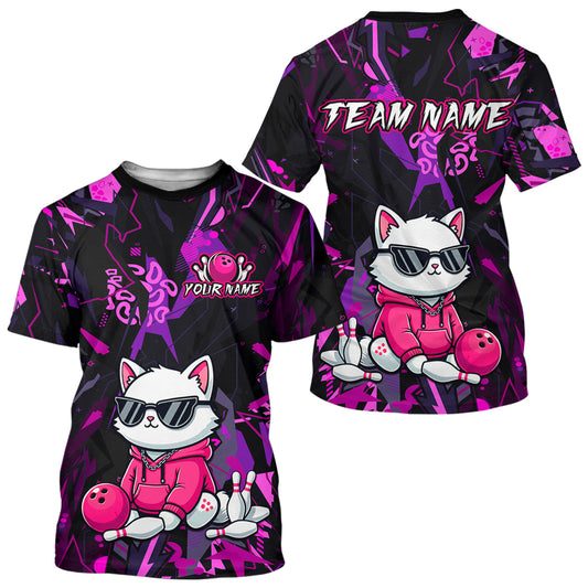 Custom Funny Cat Bowling Jersey for Men Women Bowling Uniform Bowling Team Shirts HNT194