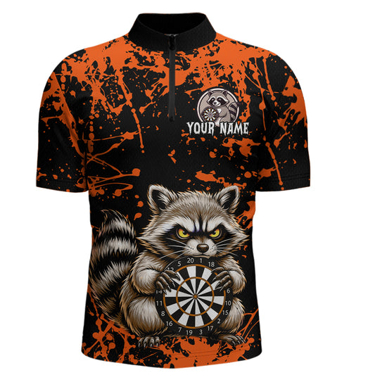 Custom Orange Raccoon Funny Dart Shirt Dart Team Jersey for Men Dartboard Polo & 1/4 Zip Shirts NNT170
