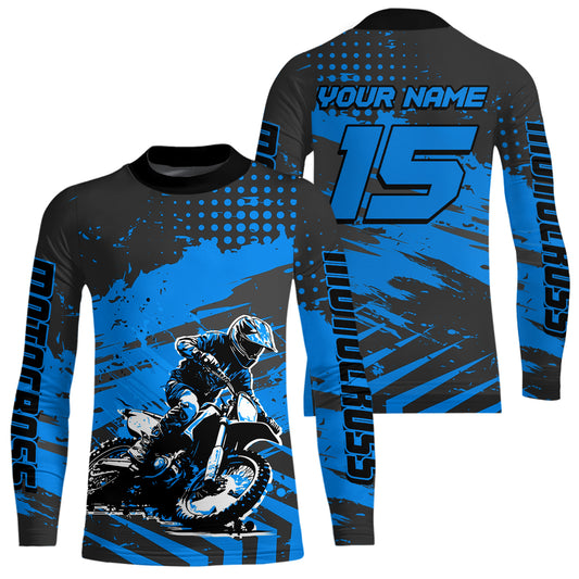 Personalized Blue Motocross Shirts Off-Road Dirt Bike Shirt Kid Men Women UPF30+ DNT16