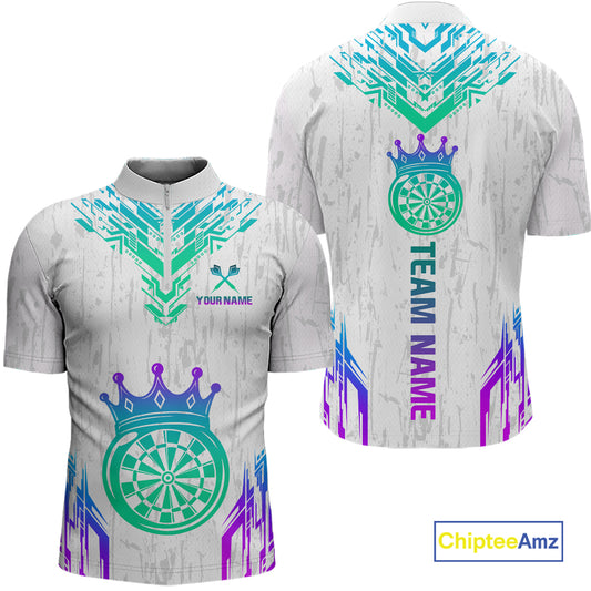 Custom Neon White Crown Dart Shirts for Men Darts Team Jerseys Dart League Polo & 1/4 Zip NNT140