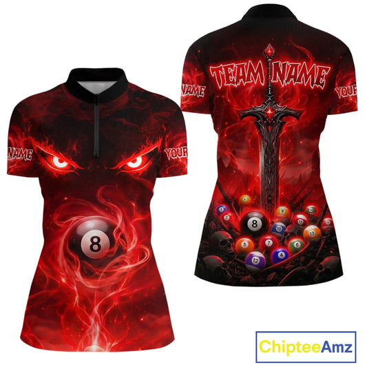 Custom Red Fire Demon Eyes 8 Ball Billiard Shirt for Women Billiard Team Jersey Billiard Outfit NNT196
