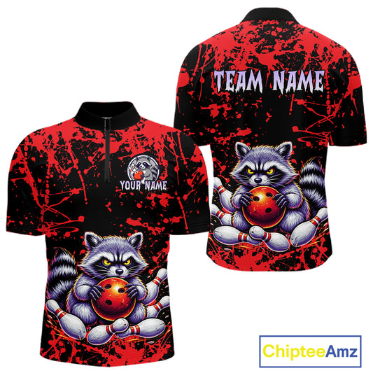 Custom Red Raccoon Bowling Jersey for Men Bowling Uniform Polo & 1/4 Zip Bowling Team Shirts HNT224