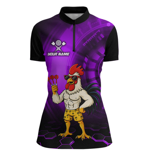 Custom Purple Funny Chicken Darts Shirt for Women Darts Team Jerseys Polo & 1/4 Zip Dart League NNT131