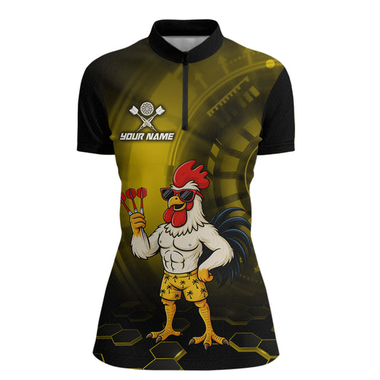 Custom Yellow Funny Chicken Darts Shirt for Women Darts Team Jerseys Polo & 1/4 Zip Dart League NNT131