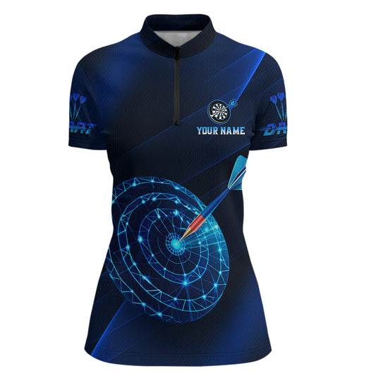 Custom Neon Blue Cyber Dartboard Darts Shirt for Women Darts Team Jerseys Polo & 1/4 Zip NNT132