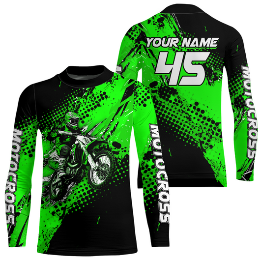 Green Youth Dirt Bike Jersey Adult Kid Upf30+ Custom Motocross Jersey Off-Road Jersey DNT50
