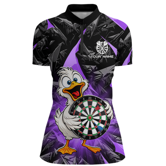 Custom Purple Duck Funny Dart Shirt Dart Team Jersey for Women Dartboard Polo & 1/4Zip NNT167
