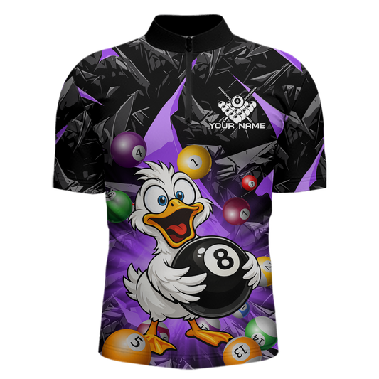 Custom Purple Funny Duck 8 Ball Pool Shirts Billiard Shirt for Men Billiard Team Jersey League NNT172