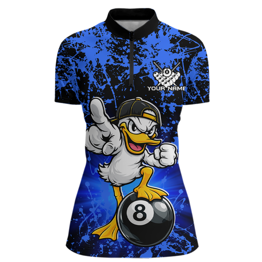 Custom Blue Funny Duck Billiard Shirt for Women Billiard Team Jersey League 8 Ball Pool Shirts NNT171