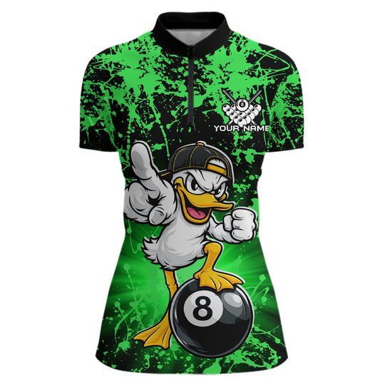 Custom Green Funny Duck Billiard Shirt for Women Billiard Team Jersey League 8 Ball Pool Shirts NNT171