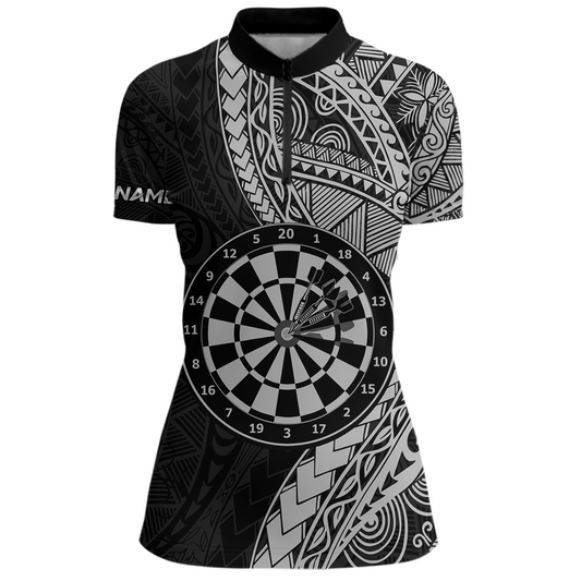 Custom White Tribal Dart Shirts for Women Dart Team Jersey Dartboard Gifts Polo & 1/4 Zip NNT163