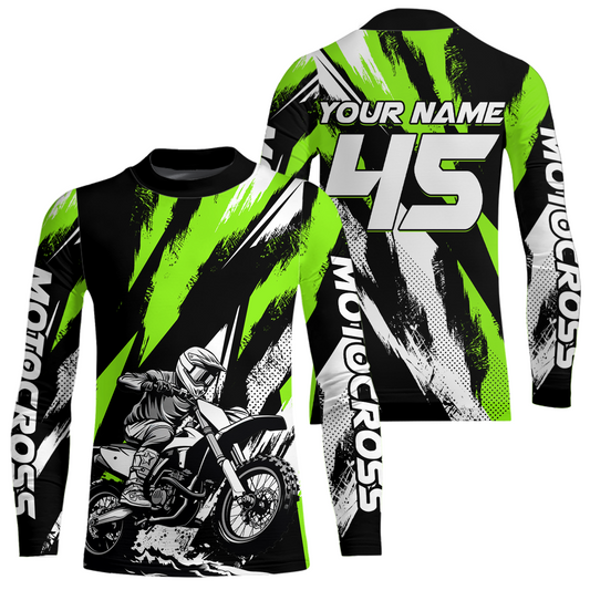 Green Youth Motocross Shirts MX Racing Custom Dirt Bike Shirts Kid Men Women UPF30+ DNT33