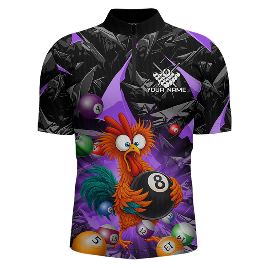 Custom Funny Purple Chicken 8 Ball Pool Billiard Shirt for Men Polo & 1/4 Zip, Billiard Team Jerseys NNT148