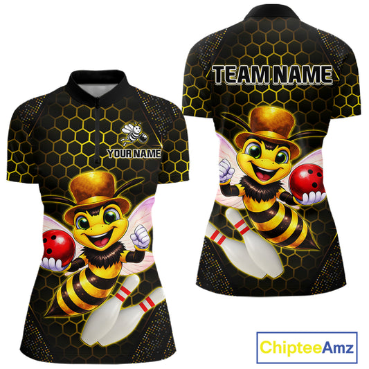 Custom Funny Bee Bowling Jersey for Women Bowling Team Shirts Bowling League Polo & 1/4 Zip HNT188