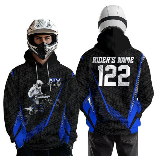 Blue Atv Motocross Hoodie For Adult&Kid Upf30+ Pink Quad Bike Shirt Off-Road Atv Mx Racing NHN013