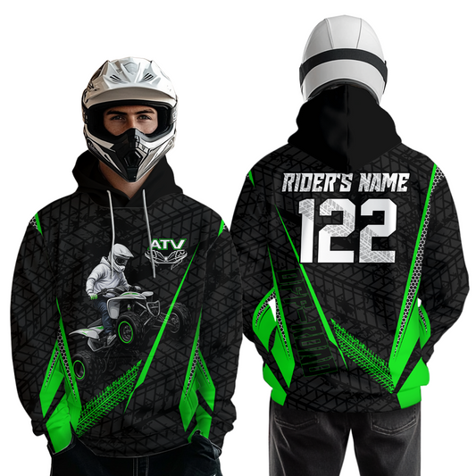 Green Atv Motocross Hoodie For Adult&Kid Upf30+ Pink Quad Bike Shirt Off-Road Atv Mx Racing NHN013