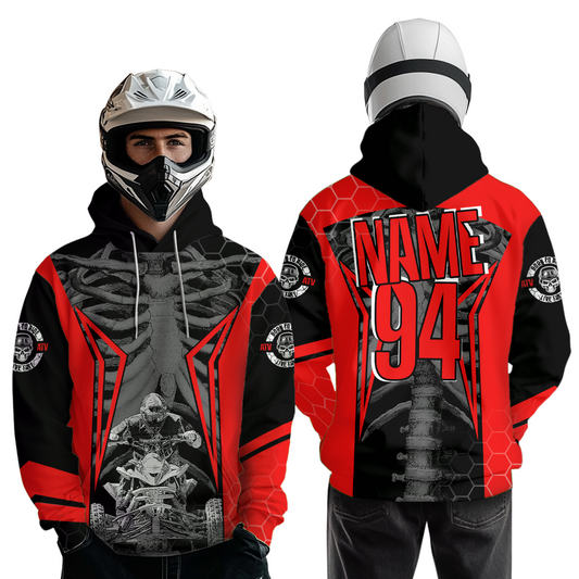 Personalized Red Atv Racing Hoodie Custom Name & Number Red Quad Bike Rider Motocross Shirt For Men Women NHN002