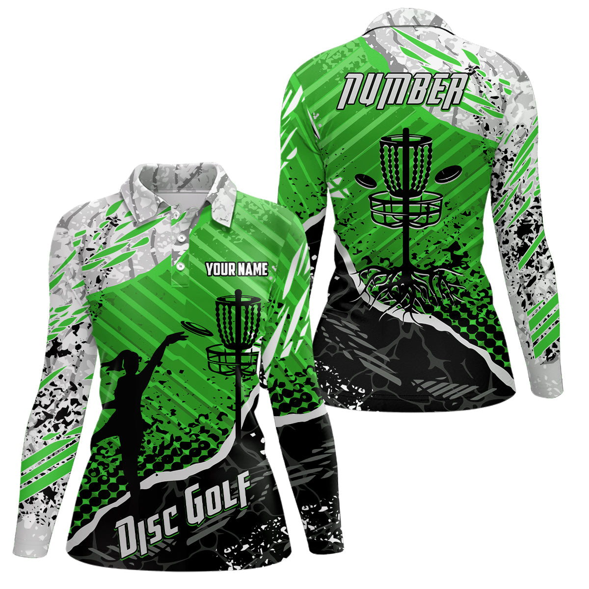 Disc Golf Abstract Grunge Womens Disc Golf Polo Shirt Custom Name And Number Disc Golf Gifts For Woman YYD0036